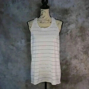 Athleta L White racerback workout shirt w/burnout stripes
